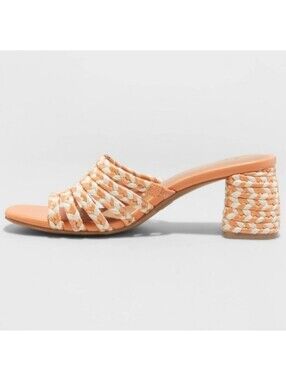 NWT Universal Thread Orange White Woven Braided Heeled Sandals Size 8